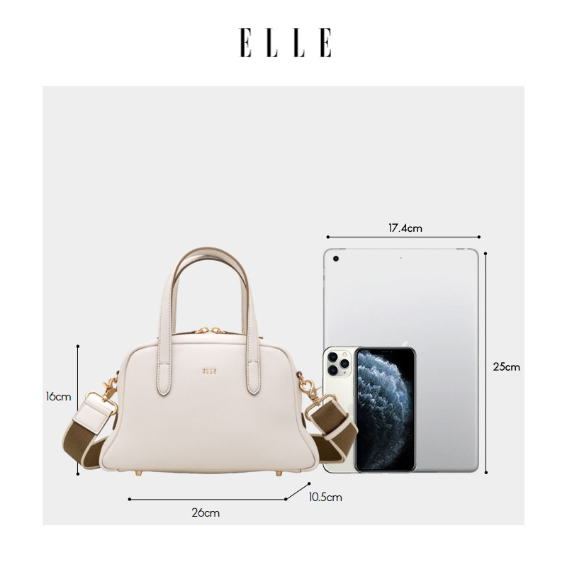 elle2021新款休闲牛皮宽肩波士顿包 elle箱包女士包袋
