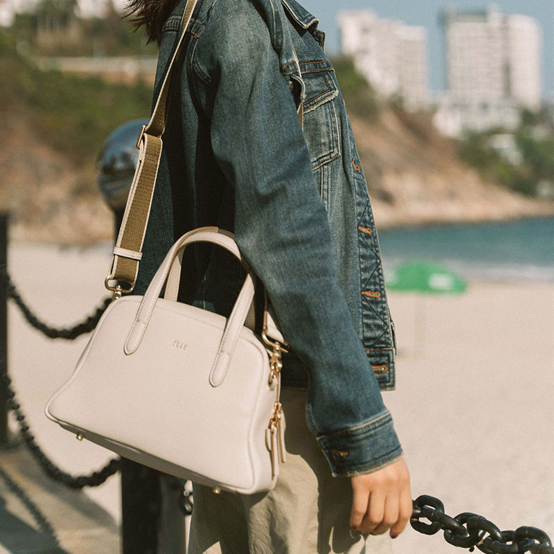 elle2021新款休闲牛皮宽肩波士顿包 elle箱包女士包袋