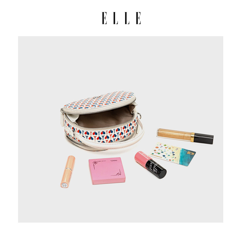 elle新款牛皮爱心印花淑女斜挎包包 elle箱包女士包袋