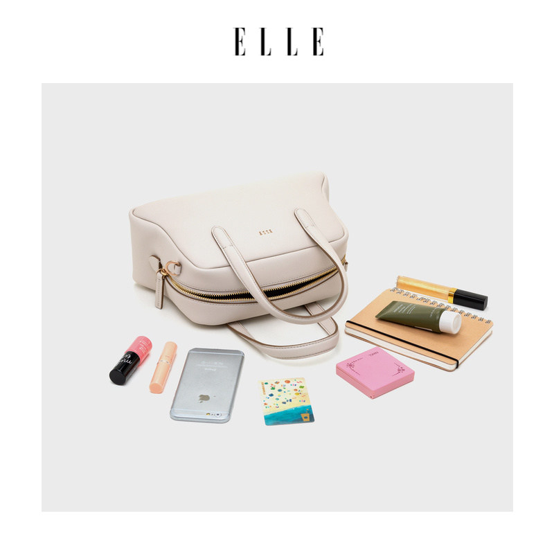 elle2021新款休闲牛皮宽肩波士顿包 elle箱包女士包袋