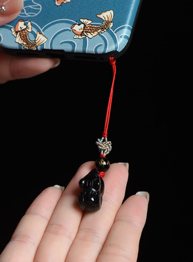 男女黑曜石立体生肖手机链