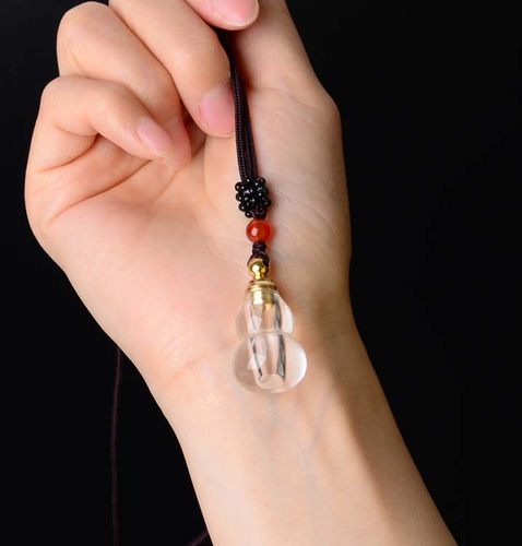 纯天然白水晶葫芦精油瓶 舍利瓶 可放胎毛朱砂空瓶吊坠 福禄进宝 - 图3