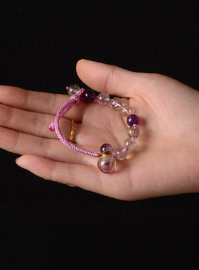 天然超七紫水晶精油瓶手链香水瓶黑加仑三轮骨干紫发晶全能水晶