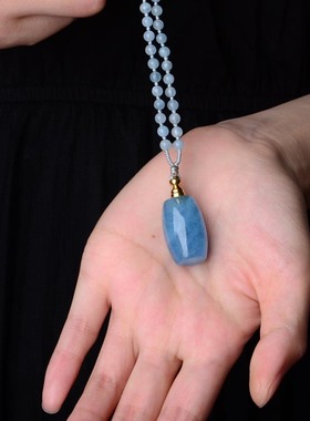 天然海蓝宝吊坠冰种水晶项链饰品