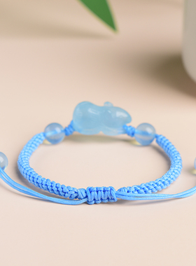 天然海蓝宝立体十二生肖手链鼠牛虎兔龙蛇马羊猴鸡狗猪首饰补水石