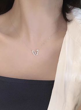 PT950铂金项链女锁骨链18K白金蝴蝶项链小众轻奢情人节礼物送女友