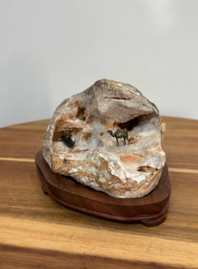 天然安徽灵璧石玉化彩石山形摆件 半山半水 意境桌面摆件 带底座