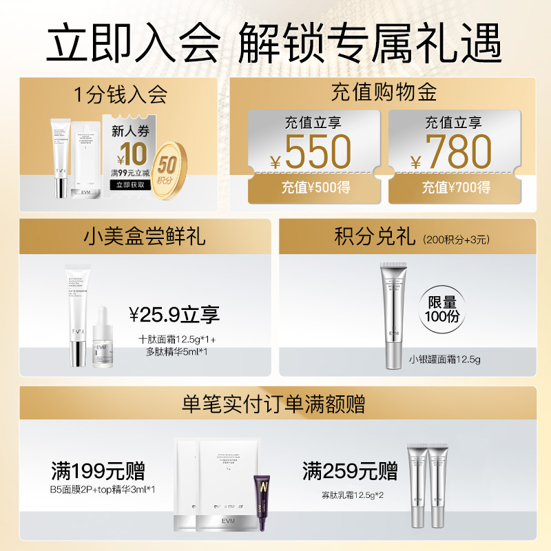 【初老肌】初老肌EVM寡肽面霜套组补水保湿紧弹提拉小银罐抗皱霜