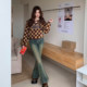 Fabric Pig Wild Caramel American spliced jeans bootcuts for women in autumn and winter trousers slim slim retro retro