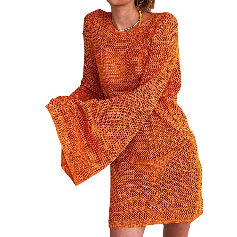 休闲镂空针织露背防晒衫比基尼泳衣外搭短裙性感宽松套头沙滩罩衫,淘宝优惠券,粉丝福利购,淘宝优惠卷