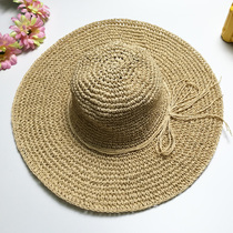 Summer Out-of-the-summer beach hat hand woven straw hat large edge folding butterfly knot sunscreen sunscreen sun hat children