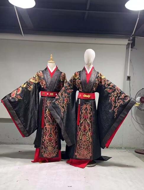 Men's Qin Dynasty and Han Dynasty wedding clothes Chu Han Hanfu black and red wedding clothes film and television drama new style folded waist