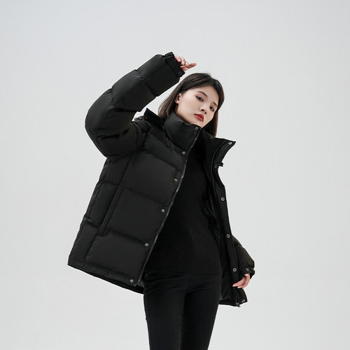 95%白鹅绒羽绒服男女短款2026新款加厚立领面包情侣宽松中戏 - 图2