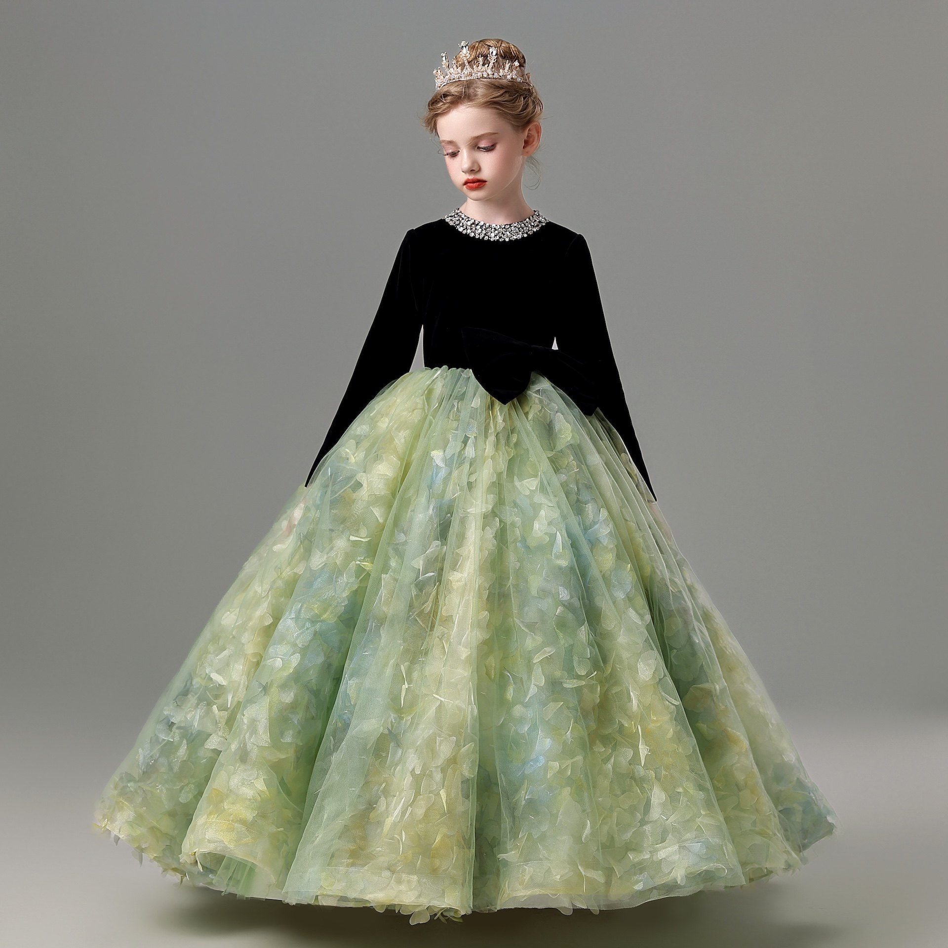 儿童礼服高端女童主持人运动会举牌钢琴演出服生日公主裙长袖秋冬,淘宝优惠券,粉丝福利购,淘宝优惠卷