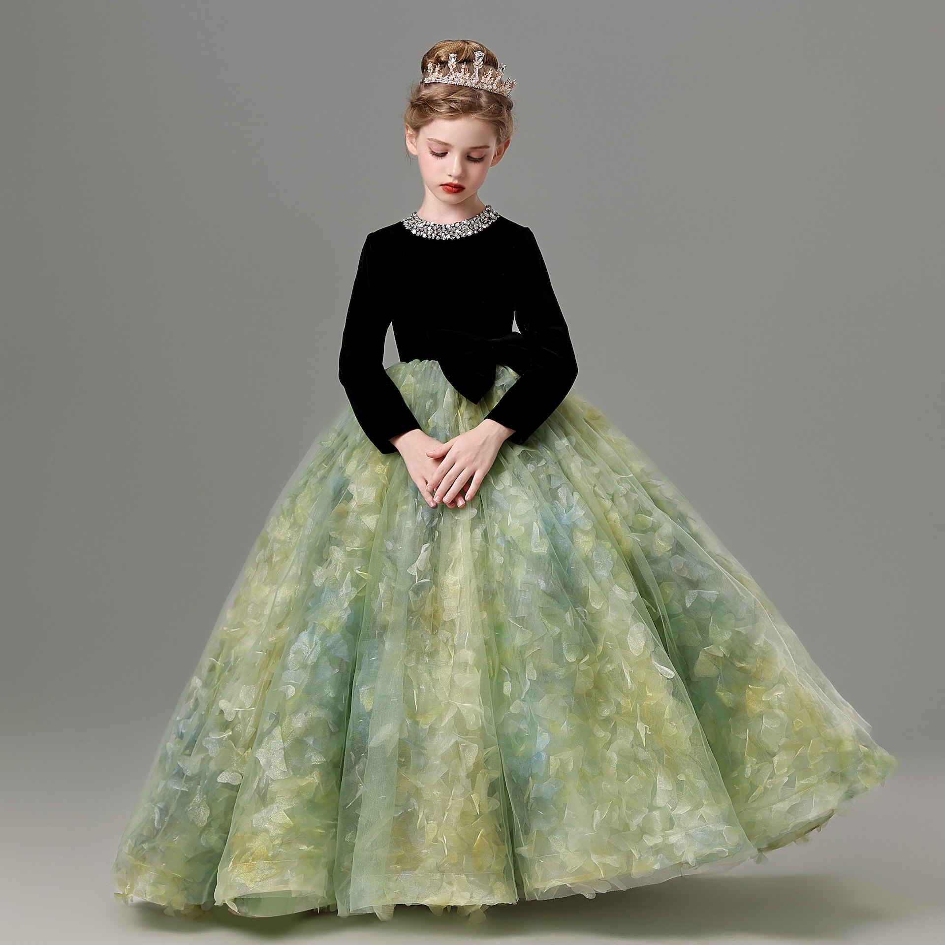 儿童礼服高端女童主持人运动会举牌钢琴演出服生日公主裙长袖秋冬,淘宝优惠券,粉丝福利购,淘宝优惠卷