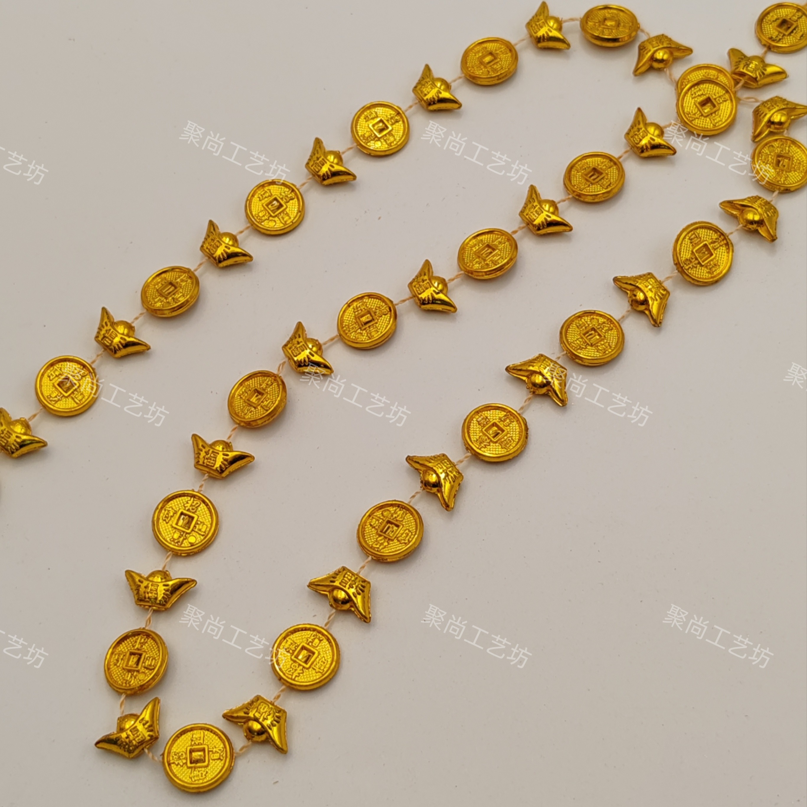 16mm元宝铜钱链 中秋工艺品高颜值节庆用品折塔装饰吊珠花边,淘宝优惠券,粉丝福利购,淘宝优惠卷