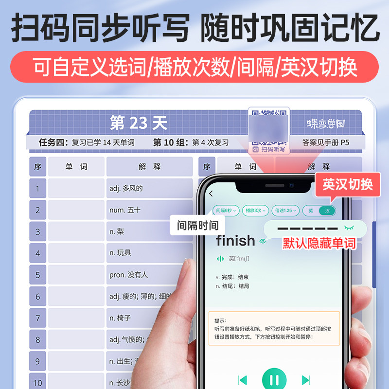 【出版社旗舰店】2026蝶变初中英语单词默写本全国版中考初一二三七八九年级通用速记速背听写互译训练艾宾浩斯高效记忆法中考必背