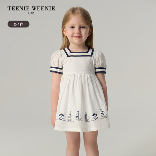TeenieWeenie Kids小熊童装时尚舒适女宝宝甜美海军风方领连衣裙 - 图0
