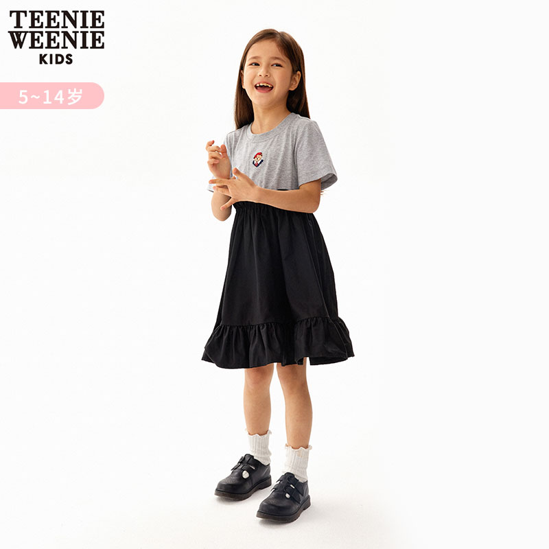 TeenieWeenie Kids小熊童装女童23年款夏优雅拼接设计感连衣裙 - 图0