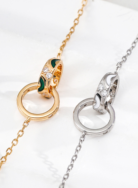 「禧饰」925银双环滴釉锆石项链原创轻奢小众高级感锁骨链