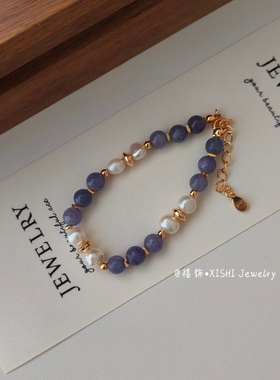 「禧饰」S925纯银珍珠手链简约浪漫紫色手串复古高级轻奢