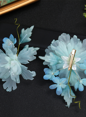 新款原创设计手工制作浅绿色娟花汉服头饰甜美妆造头饰烫花发饰品