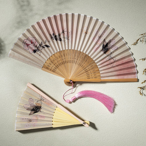 25新款折扇古风小巧便携扇子女专用跳舞扇走秀旗袍绫绢印花扇定制 - 图2
