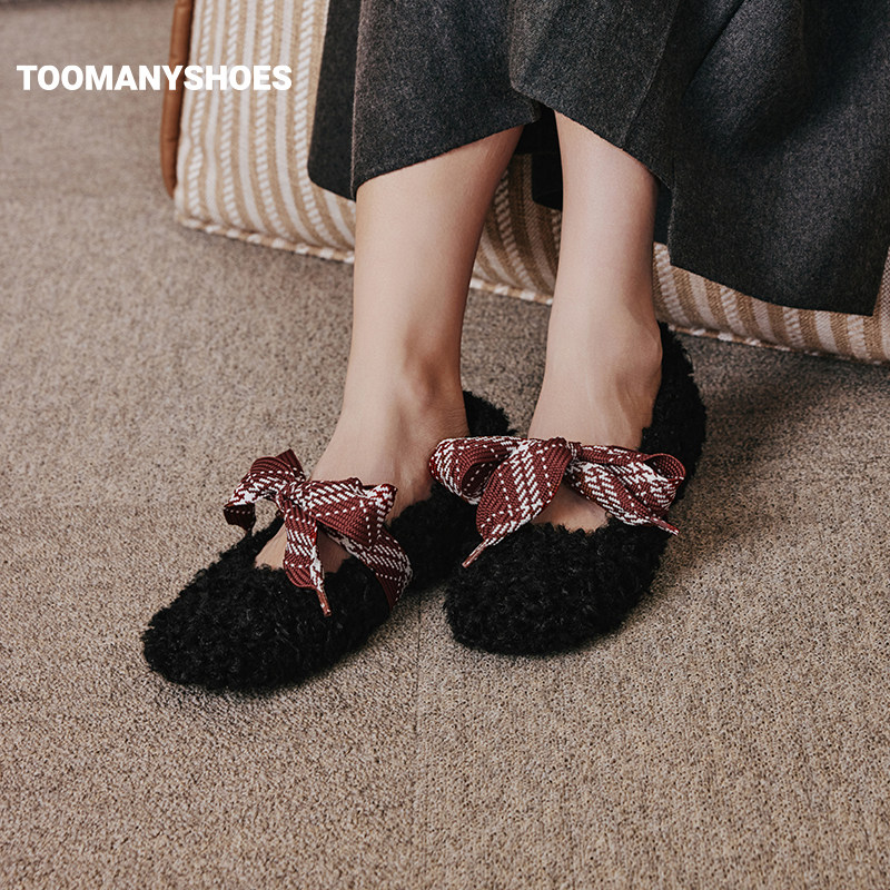 【曹颖直播间】Toomanyshoes毛毛鞋卷毛小羊一脚蹬豆豆鞋,淘宝优惠券,粉丝福利购,淘宝优惠卷