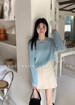 2023 ດູໃບໄມ້ລົ່ນແລະລະດູຫນາວ Round Neck Pullover Knitted Sweater Waffle Soft Wax Pullover Lazy Thin Hollow Versatile Simple