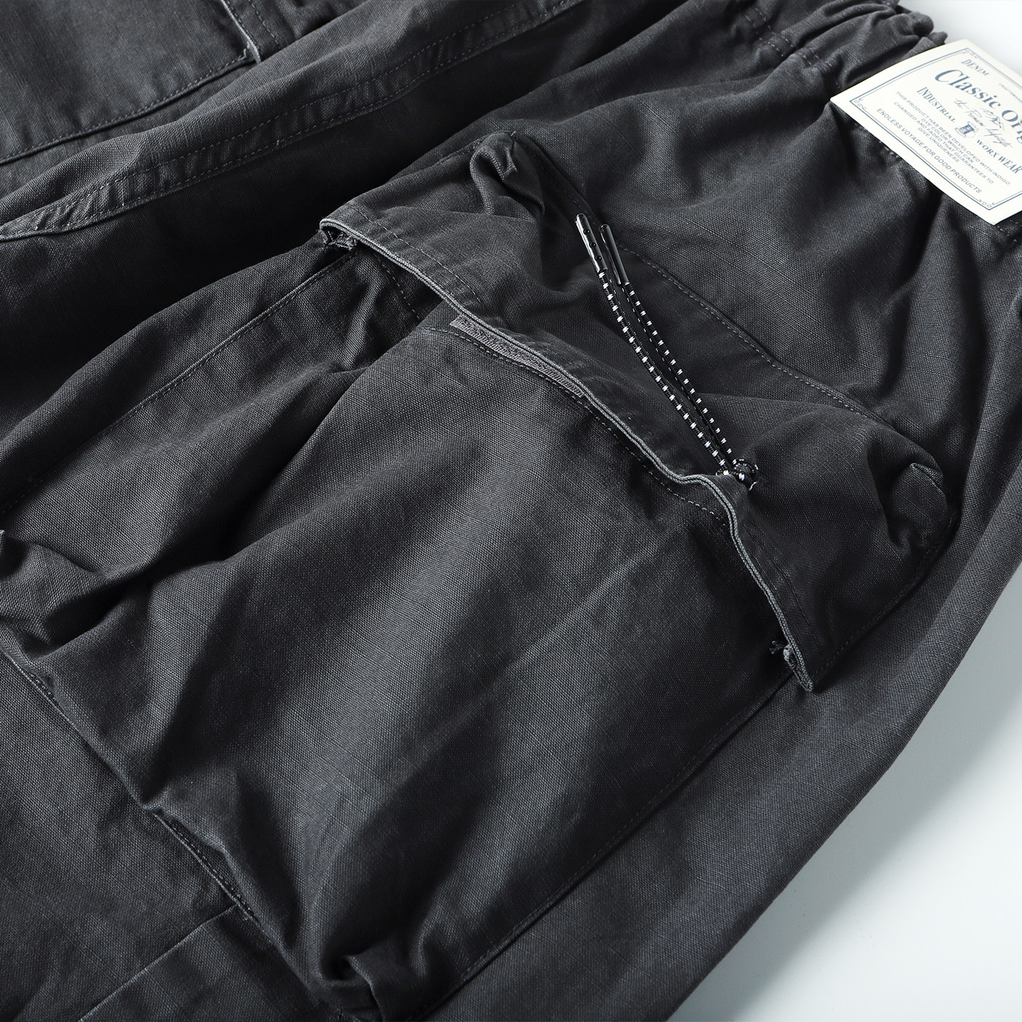 春秋季美式复古纯棉工装裤男宽松大口袋松紧腰可束脚水洗做旧长裤,淘宝优惠券,粉丝福利购,淘宝优惠卷