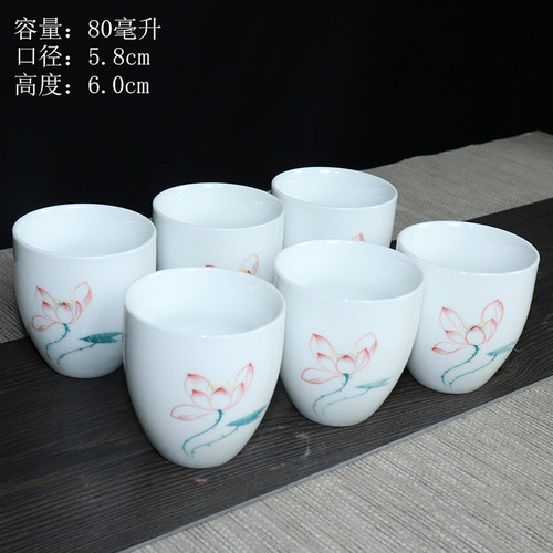 手绘花卉羊脂玉茶杯80ml小品茶杯高颜值釉下彩功夫单杯家用品茗杯 - 图1