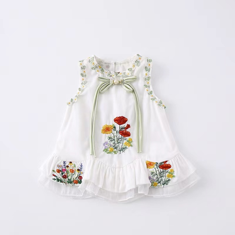 婴儿衣服夏季薄款连体衣女宝宝新中式国风刺绣周岁拍照礼服包屁衣 - 图3
