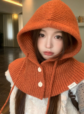 拉法帽设计感抽绳针织帽100%澳洲羊毛女秋冬辣妹系带杂色毛线帽子