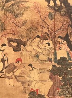 仿古玩收藏古董国画名家字画中堂条幅横幅四条屏客厅装饰桃李夜宴