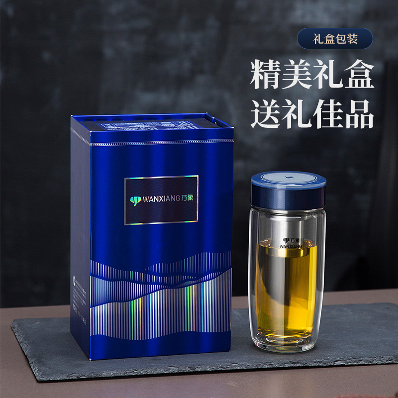 万象双层玻璃杯V187L男女滤网泡茶杯商务玻璃杯大肚水杯印字V186L - 图1