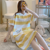 Sleeping Skirt Woman Summer Pure Cotton Thin with sweet and cute student Stripes Home Clothing Summer Nets Red Loose Korean version pyjamas