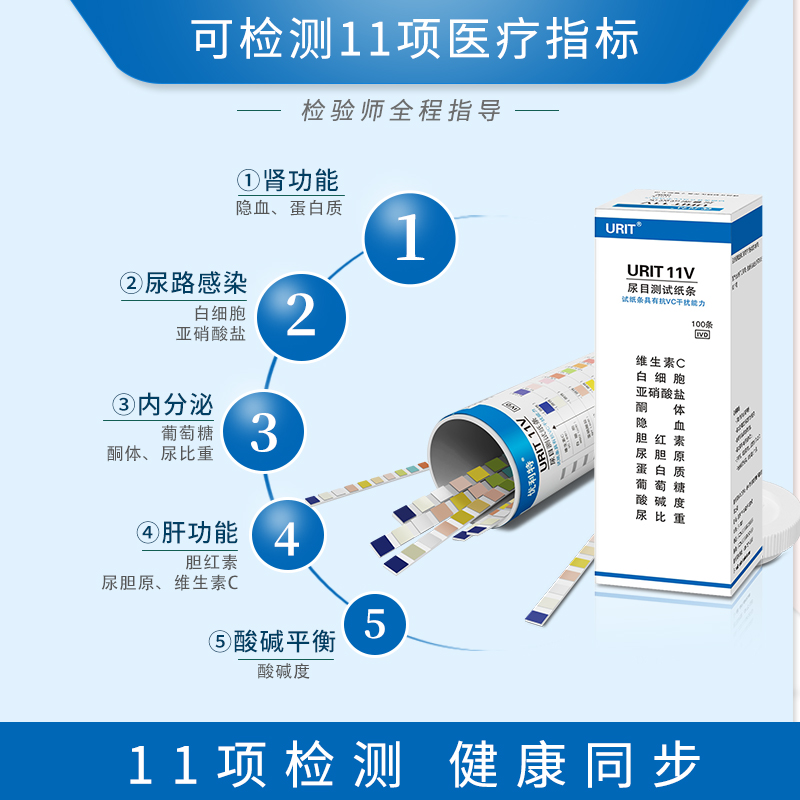 优利特11联试纸条家用目测11项尿常规检测尿蛋白酮体尿比重白细胞 - 图0