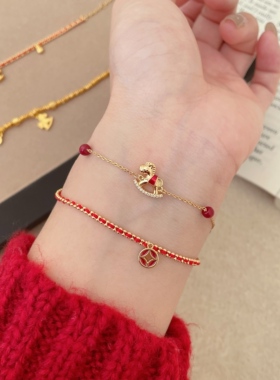 马上有钱红绳手链手串高级气质手工编制情侣本命年新年氛围感手饰