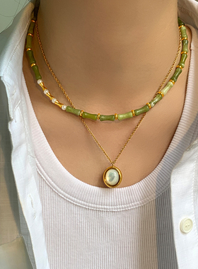 天然绿色竹节项链女新中式国风