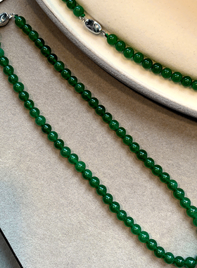 国潮新中式天然绿色玉髓串珠项链