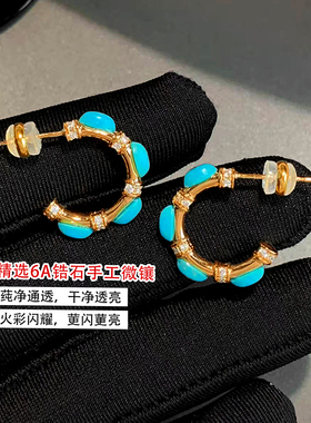 S925纯银针绿松石耳环新中式圈圈