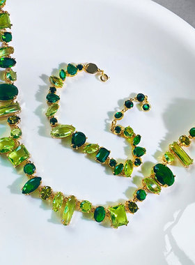 绿色水晶轻奢手链项链套装