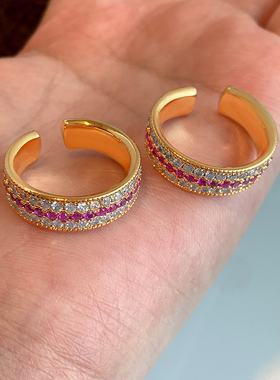 老钱风红刚玉排钻戒指女中古叠戴