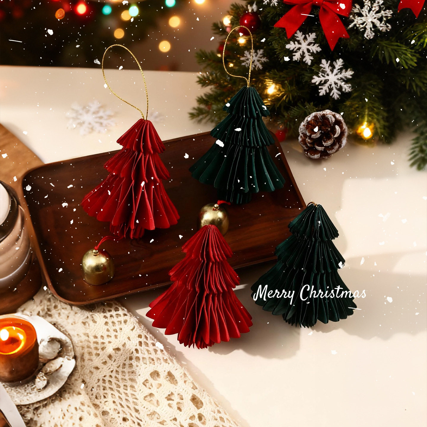 圣诞节装饰品立体蜂窝纸质折叠小圣诞树桌面摆件橱窗氛围场景布置,淘宝优惠券,粉丝福利购,淘宝优惠卷