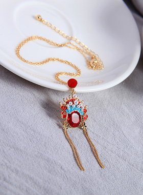 脸谱吊坠小众设计感时尚风锁骨链