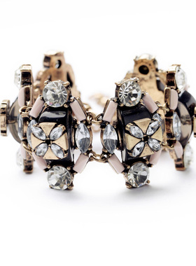 黑色宝石百搭欧美风花朵镶钻手链