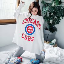 Spring and autumn style pyjamas woman long sleeve winter burst 2022 with chest cushion pure cotton small footed home clothes can go out for leisure