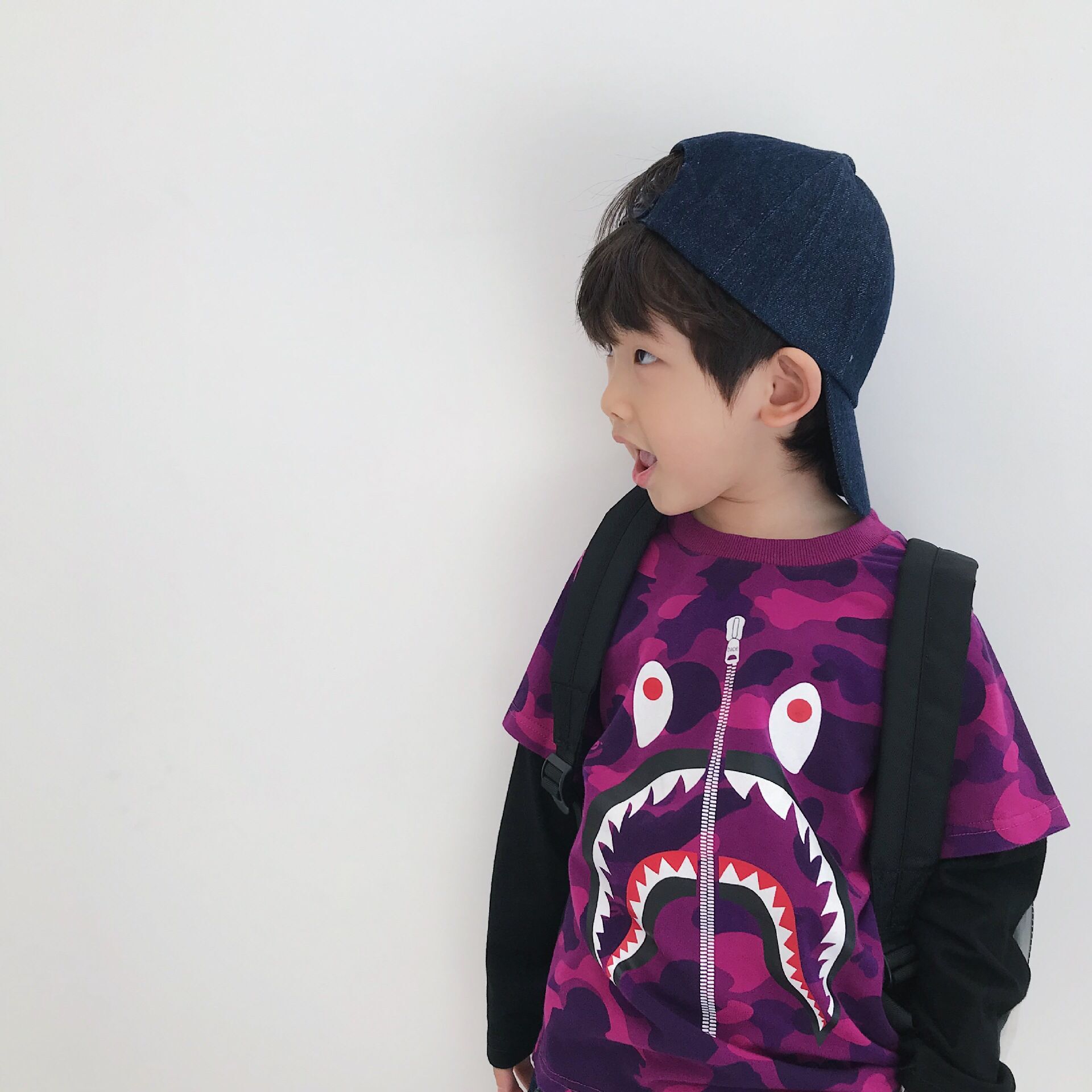 秋冬潮牌童装迷彩猿猴儿童长袖T恤男女童宝宝鲨鱼假两件加绒卫衣