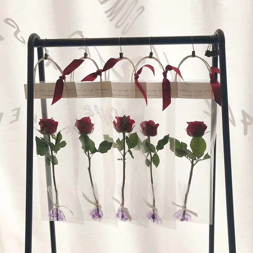 网红透明手提袋ins 鲜花单支包装袋 花束透明pvc手提袋多支礼品袋 - 图0