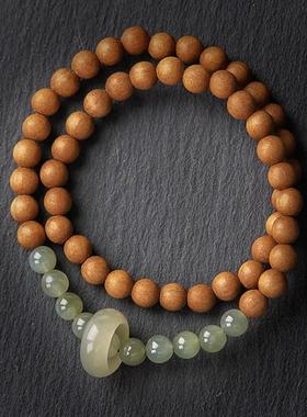奶香和田玉双圈檀木手串